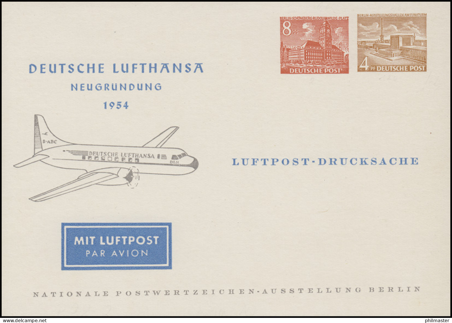 Privatpostkarte PP 9/3 Deutsche Lufthansa Bauten 8+4 Pf. 1954, Postfrisch - Other & Unclassified