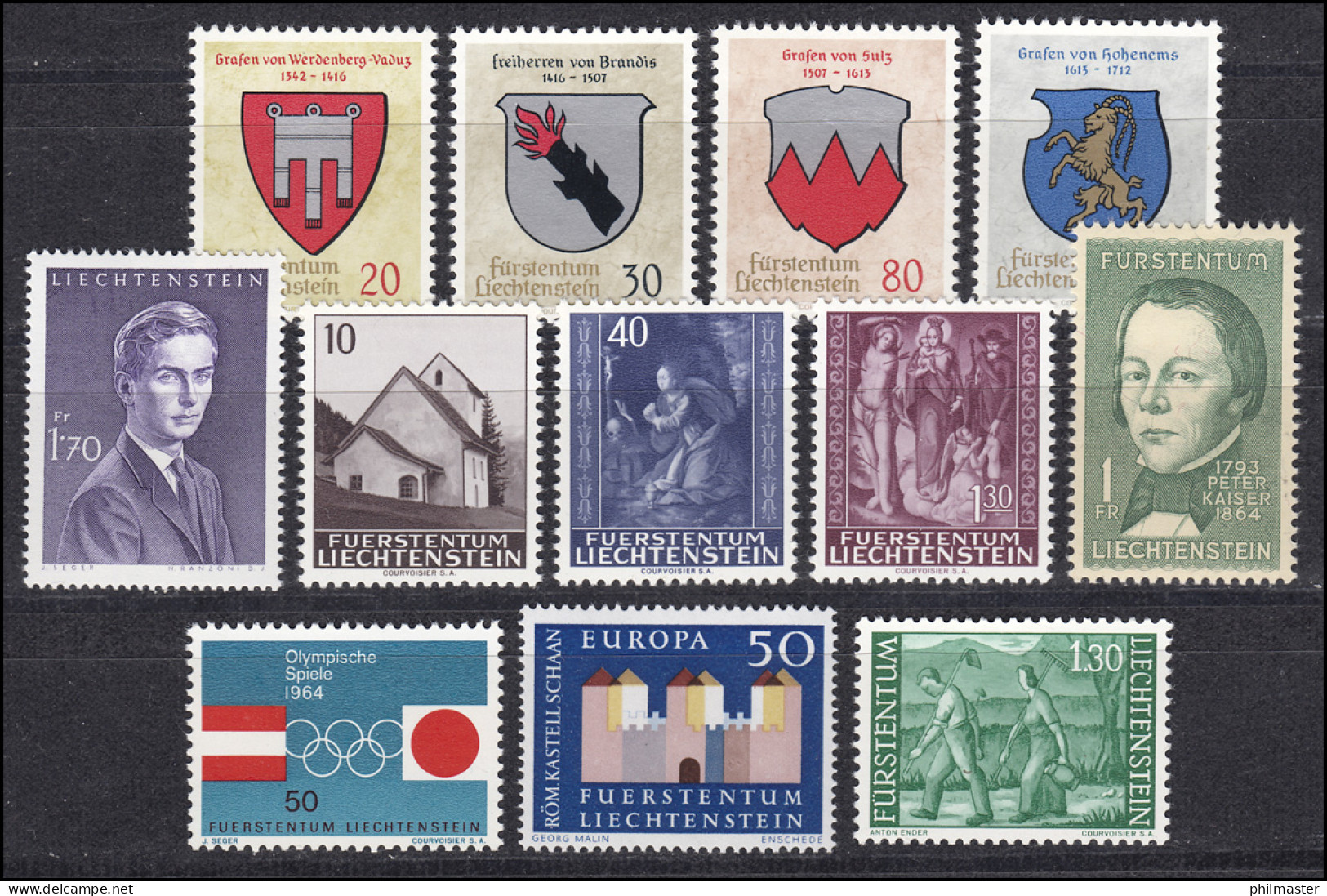 437-448 Liechtenstein Jahrgang 1964 Komplett, Postfrisch - Neufs