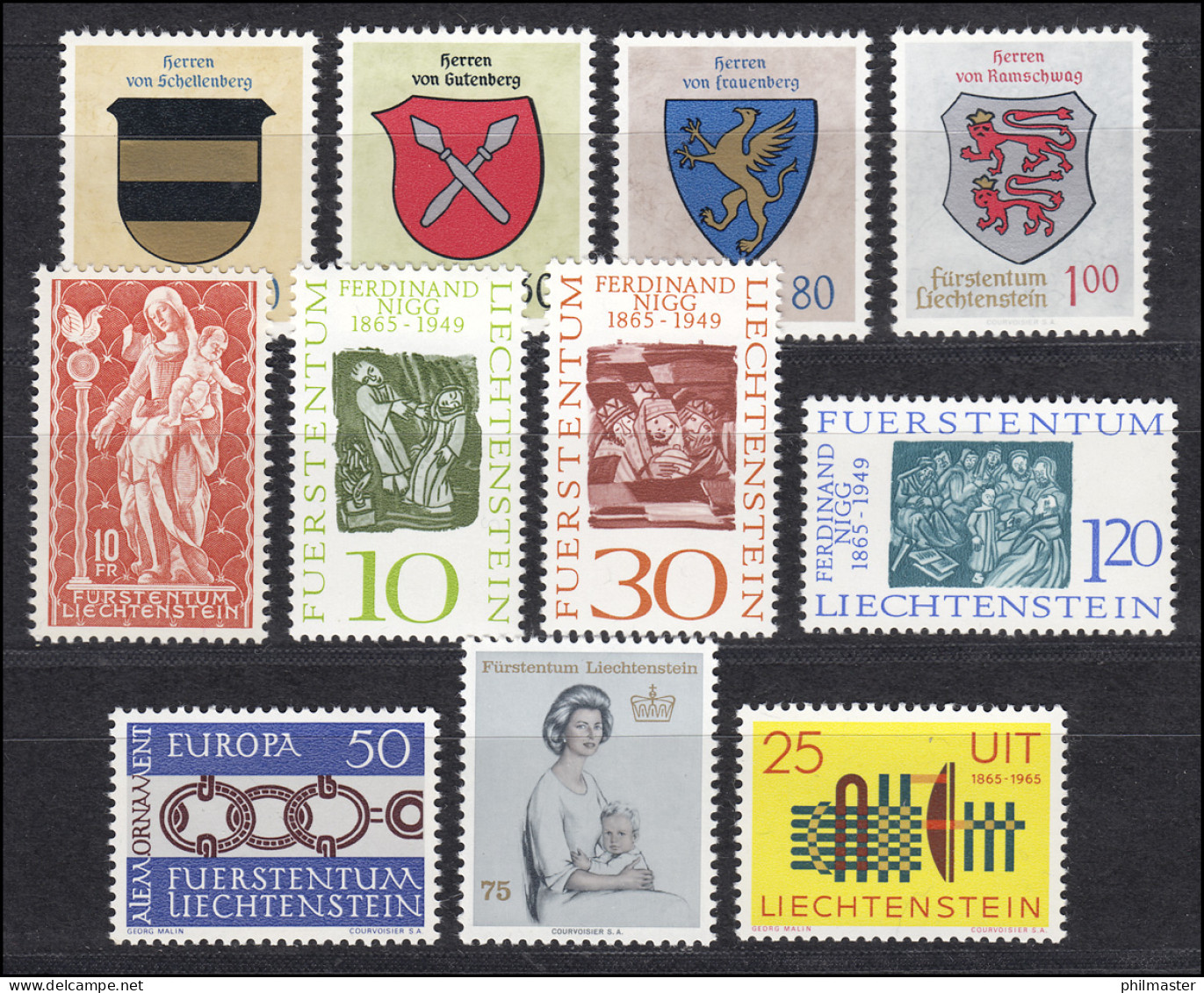 449-459 Liechtenstein Jahrgang 1965 Komplett, Postfrisch - Ongebruikt