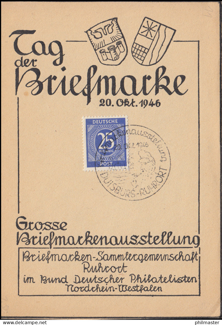 Tag Der Briefmarke Briefmarkenausstellung SSt DUISBURG-RUHRORT 20.10.1946 - Tag Der Briefmarke