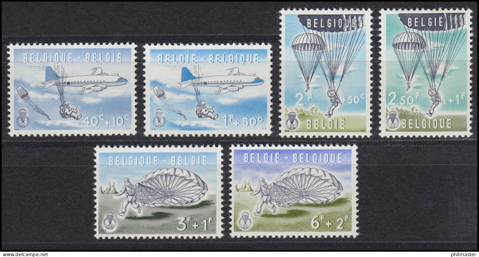 Belgien 1190-1195 Fallschirmspringen 1960, 6 Werte Komplett, Satz ** / MNH - Parachutting