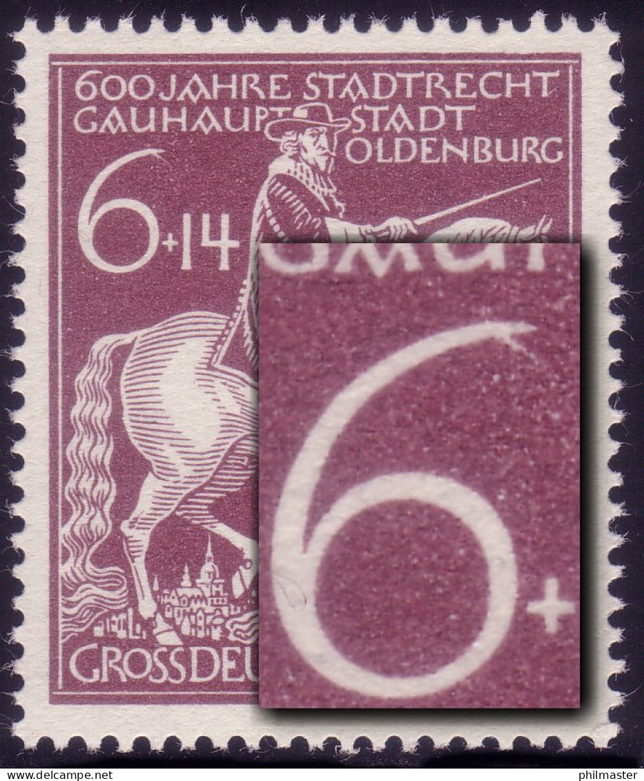 907III Oldenburg 1945: Strich Oben Durch Die 6, Feld 5, ** - Abarten & Kuriositäten