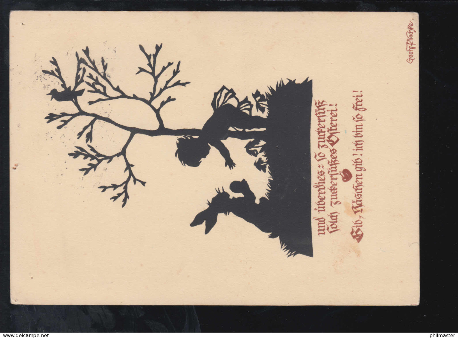 Scherenschnitt-AK Ostern - Zuckersüßes Osterei, ATTNANG-PUCHHEIM 24.3.1929 - Scherenschnitt - Silhouette