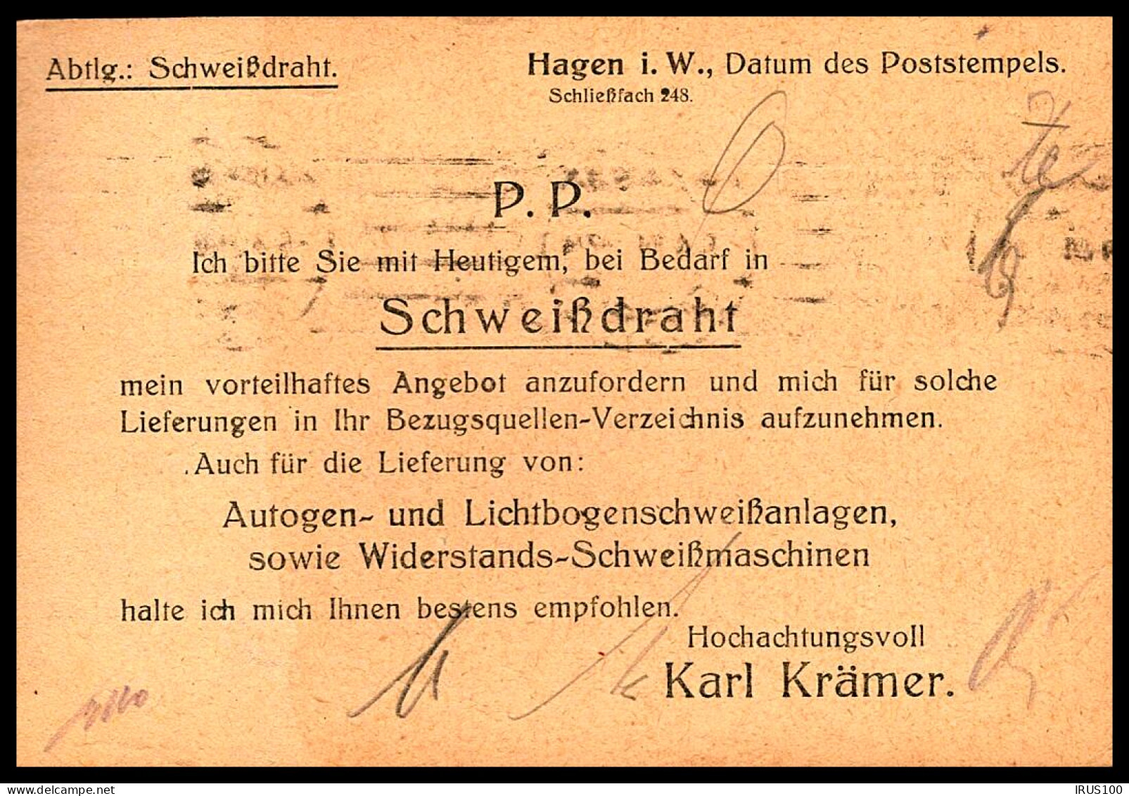 CARTE DE HAGEN (WESTE) - 1923 - POUR HANNOVER - 20pf POSTHORN - - 1922-1923 Local Issues
