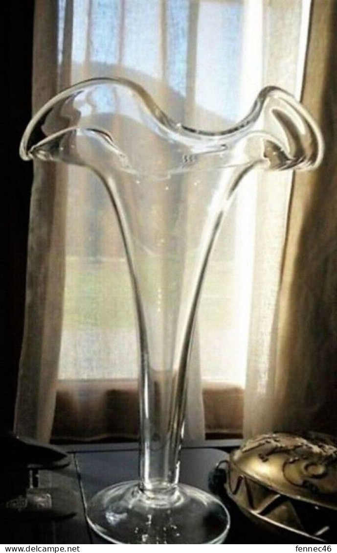 * Haut Vase En Verre (35 Cm De Haut)  Transparent   Années 70 - Hedendaagse Kunst