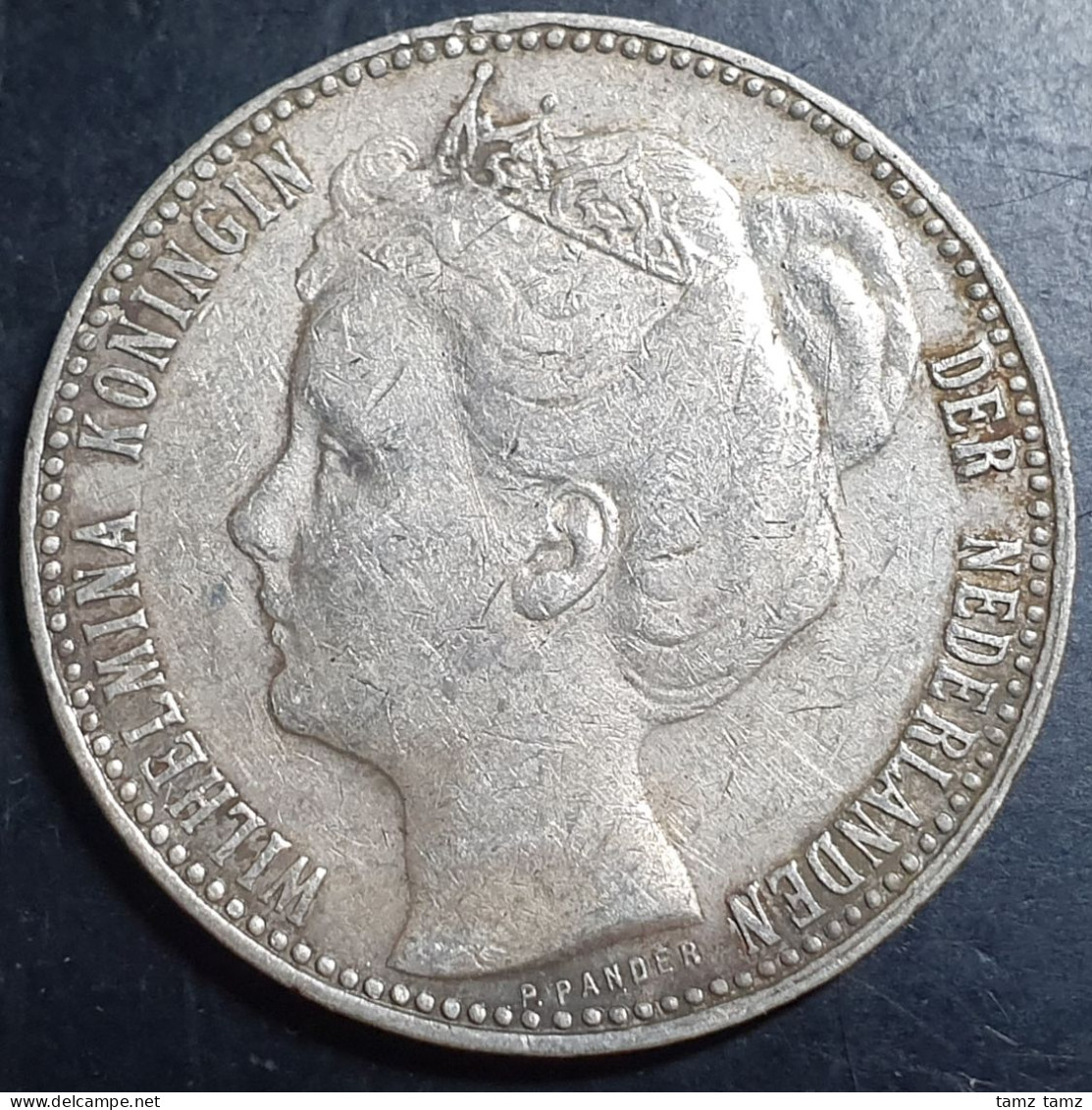 Netherlands 1 Gulden Wilhelmina Crown 1907 Silver VF - 1 Gulden