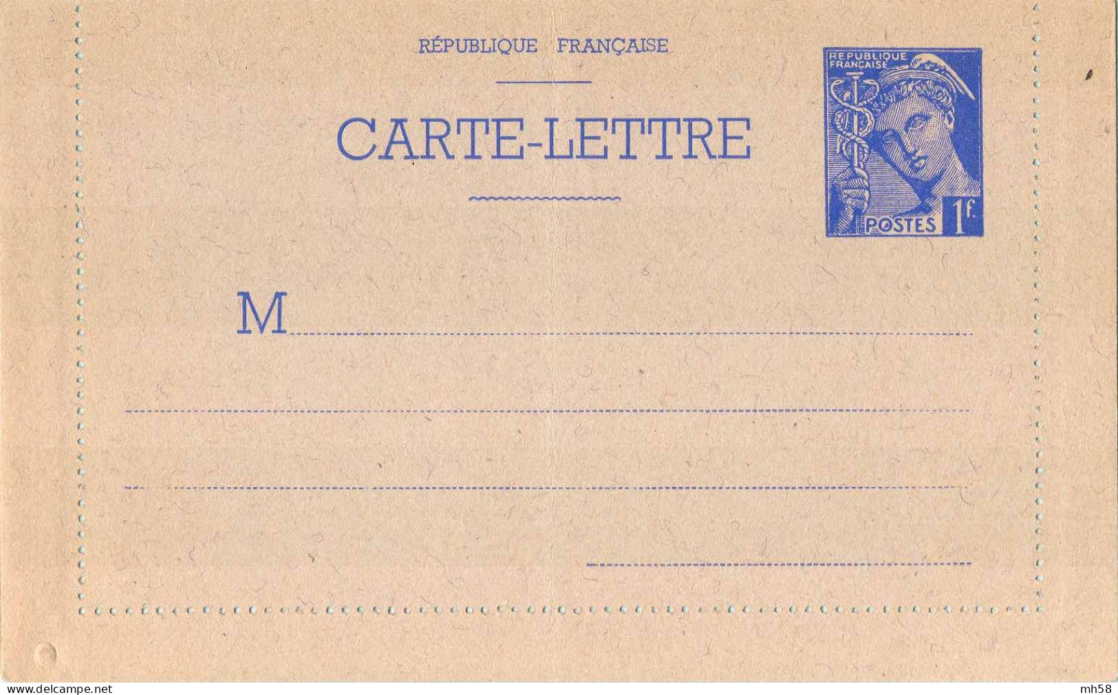 Entier FRANCE - Carte-lettre Neuf ** - 1f Mercure Bleu - Kaartbrieven