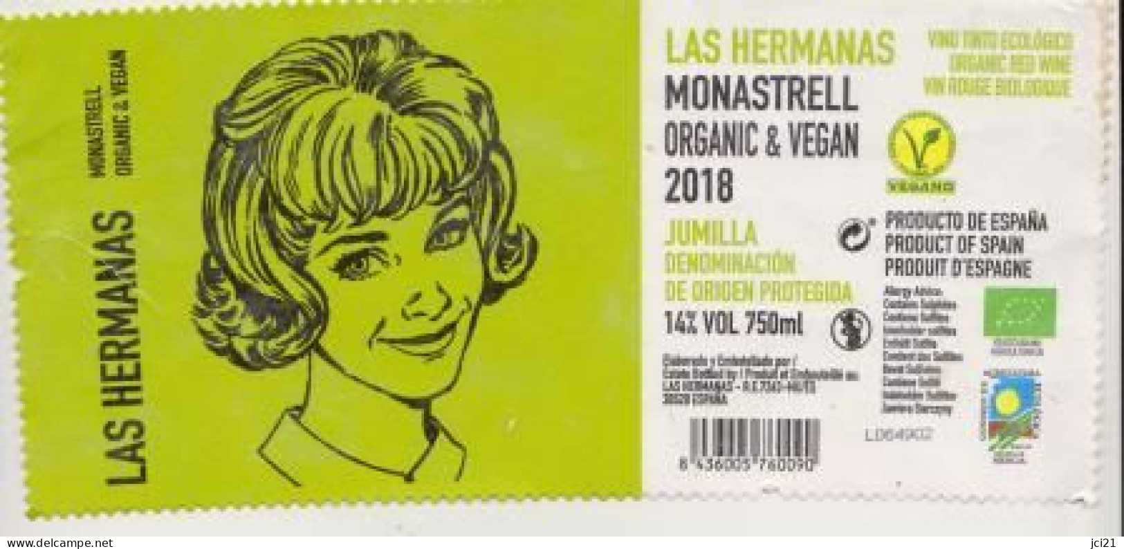 Etiquette De Vin Biologique Espagnol " LAS HERMANAS 2018" Visage Féminin (018)_ev689 - Red Wines