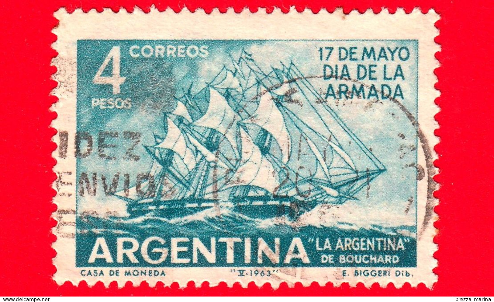 ARGENTINA - Usato - 1963 - Giornata Della Marina - Fregata 'La Argentina' Vicino A Capo Di Buona Speranza - 4 - Usati