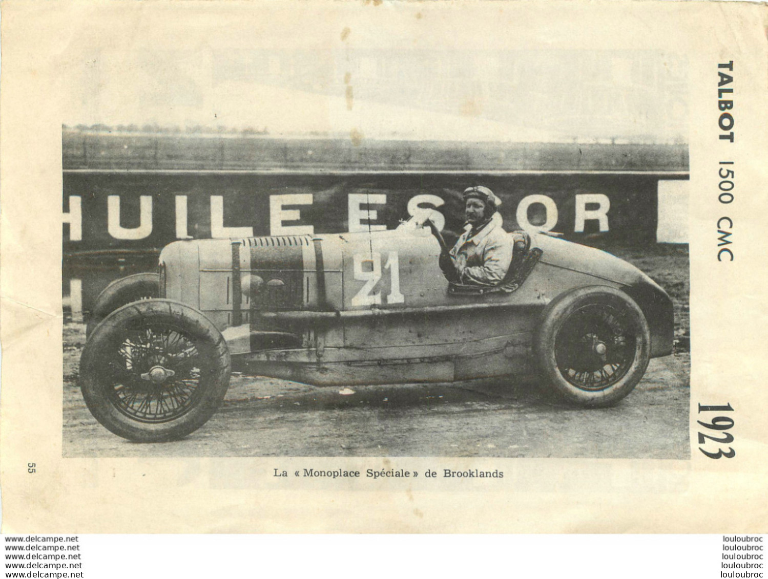 LA TALBOT 1500 CMC 1923 LA MONOPLACE SPECIALE DE BROOKLANDS FEUILLET ISSU  DE JOURNAL FORMAT 21X 14 CM - Voitures