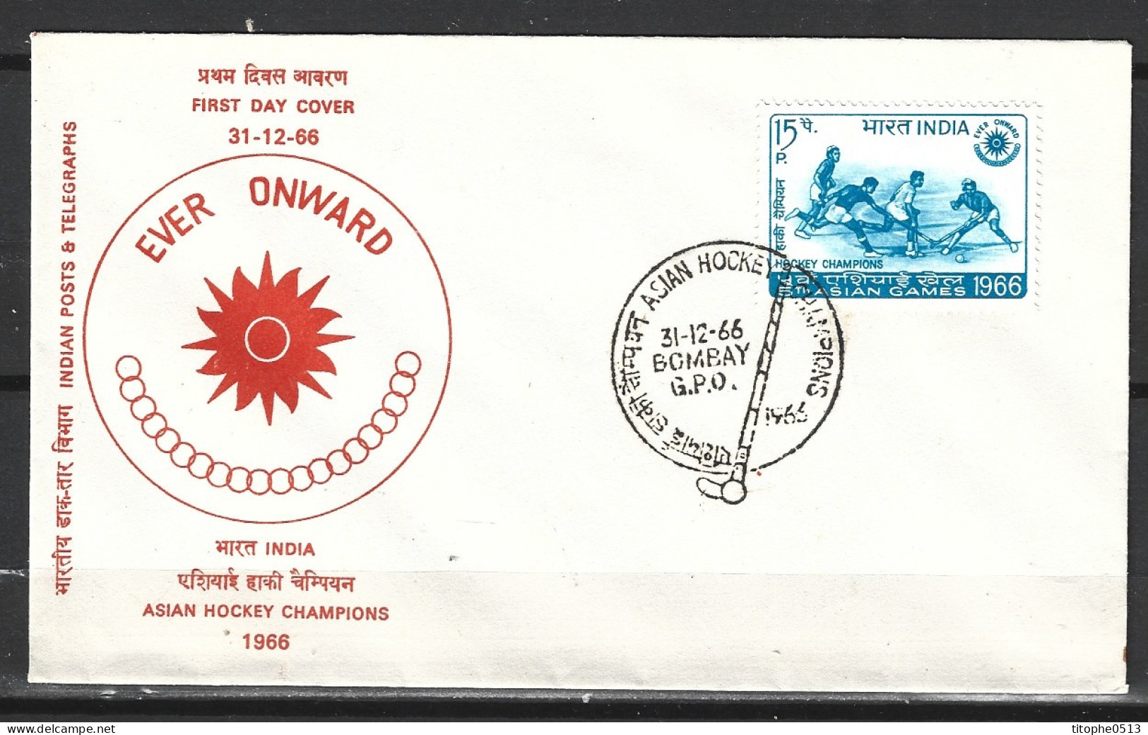 INDE 1966. N°213  Sur Enveloppe 1er Jour. Jeux Asiatiques/Hockey Sur Gazon. - Jockey (sobre Hierba)