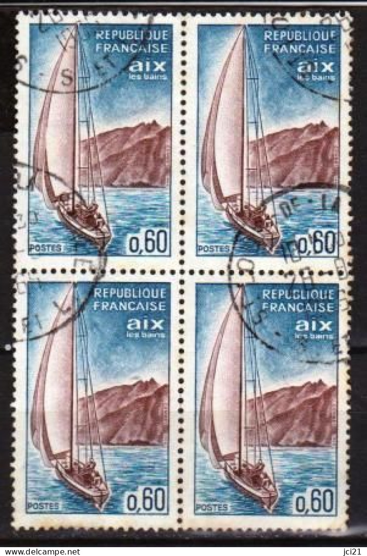 TIMBRES 1965 - Y&T 1437 - BLOC DE 4 AIX LES BAINS VOILIER - OBLITÉRÉ (143)_Ti1393 - Voile