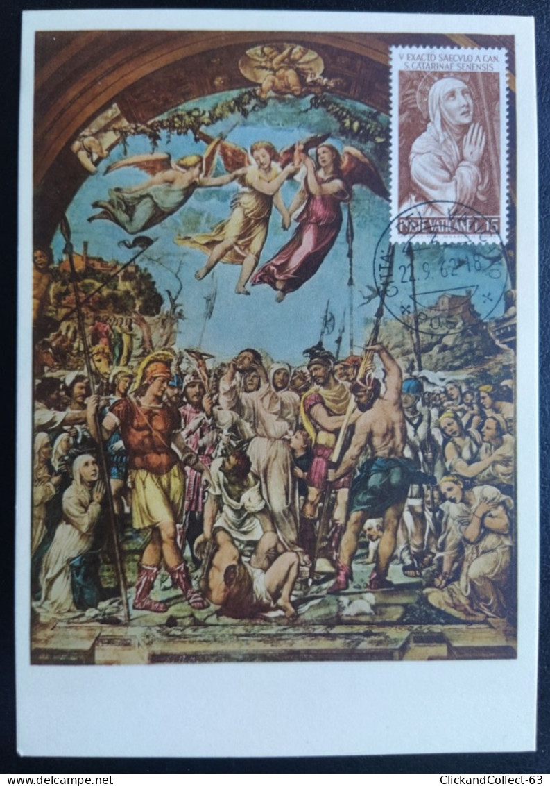 Carte Maximum Timbre Poste Vatican Sainte Catharina Senensis 1er Jour 1962 - Maximumkaarten