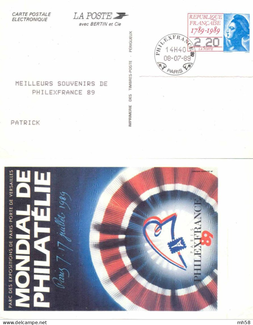 Entier FRANCE - Carte Postale électronique Philexfrance 89 Oblitéré - 2f20 Liberté Gandon Bleu - Pseudo-officiële  Postwaardestukken