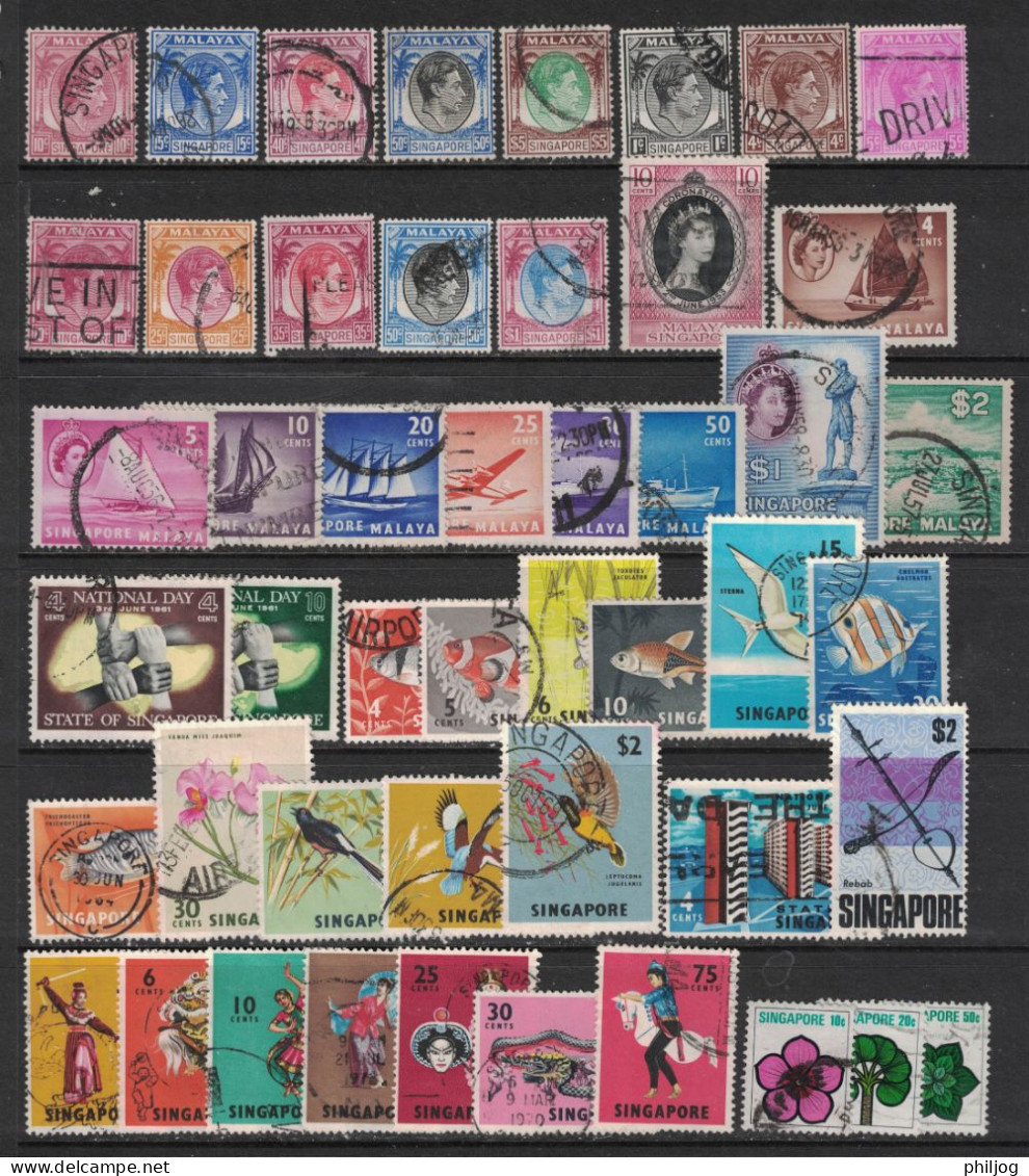 Singapour - Lot De 90 Timbres Oblitérés -Tous Différents -  Bateaux, Oiseaux,etc - Singapore (1959-...)