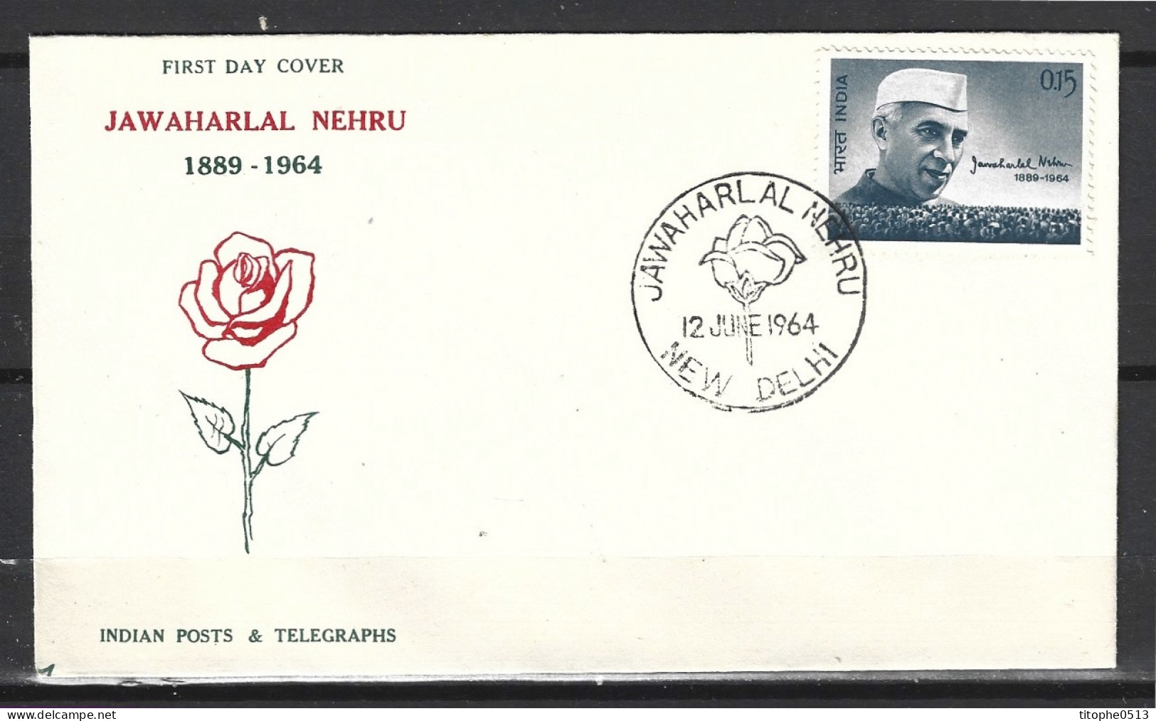 INDE. N°174 Sur Enveloppe 1er Jour (FDC) De 1964. Rose. - Roses