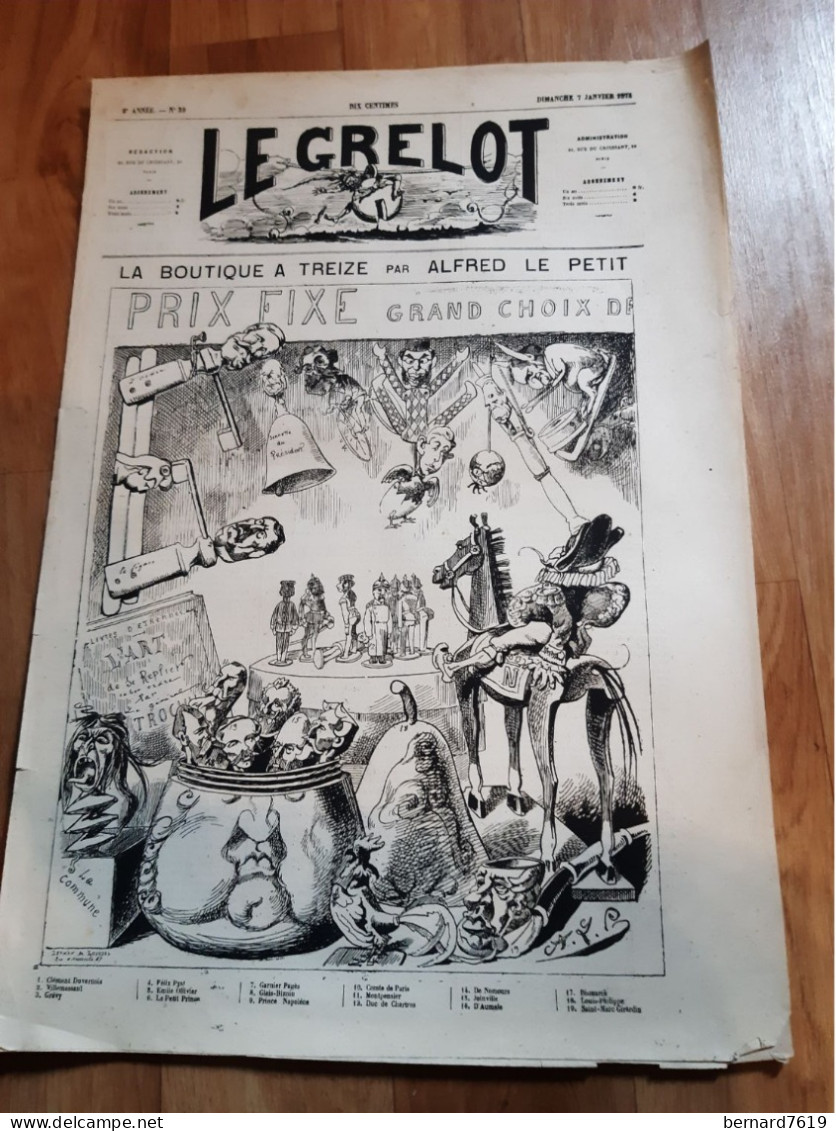Jounal  Le Grelot - - Par  Alfred Le Petit 76 Aumale -- 1872 -  La Boutique A Treize - 1850 - 1899