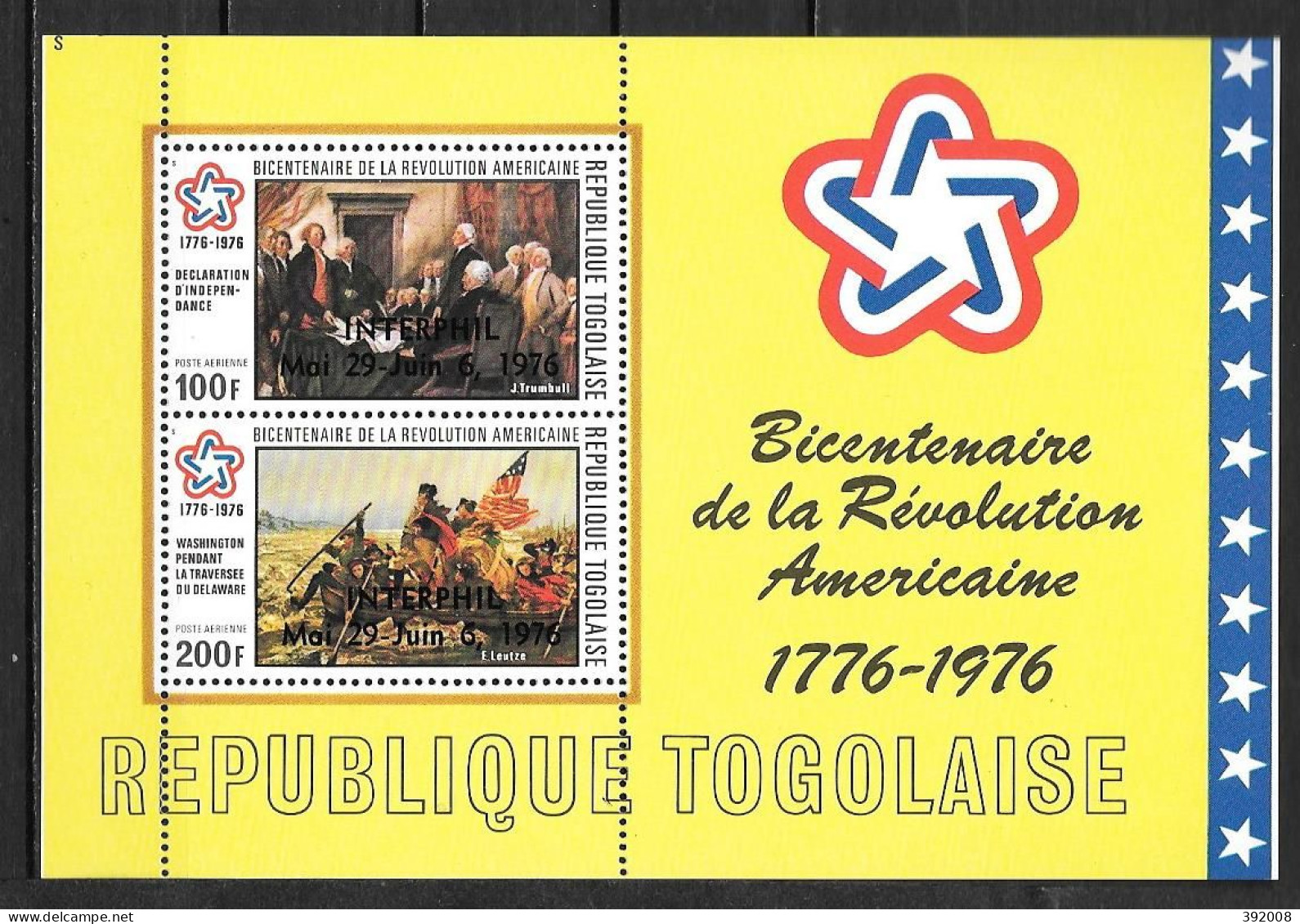 BF - 1976 - N° 95 **MNH - 200 Ans Indépendance Des Etats-Unis Surchargé "Interphil" - Togo (1960-...)