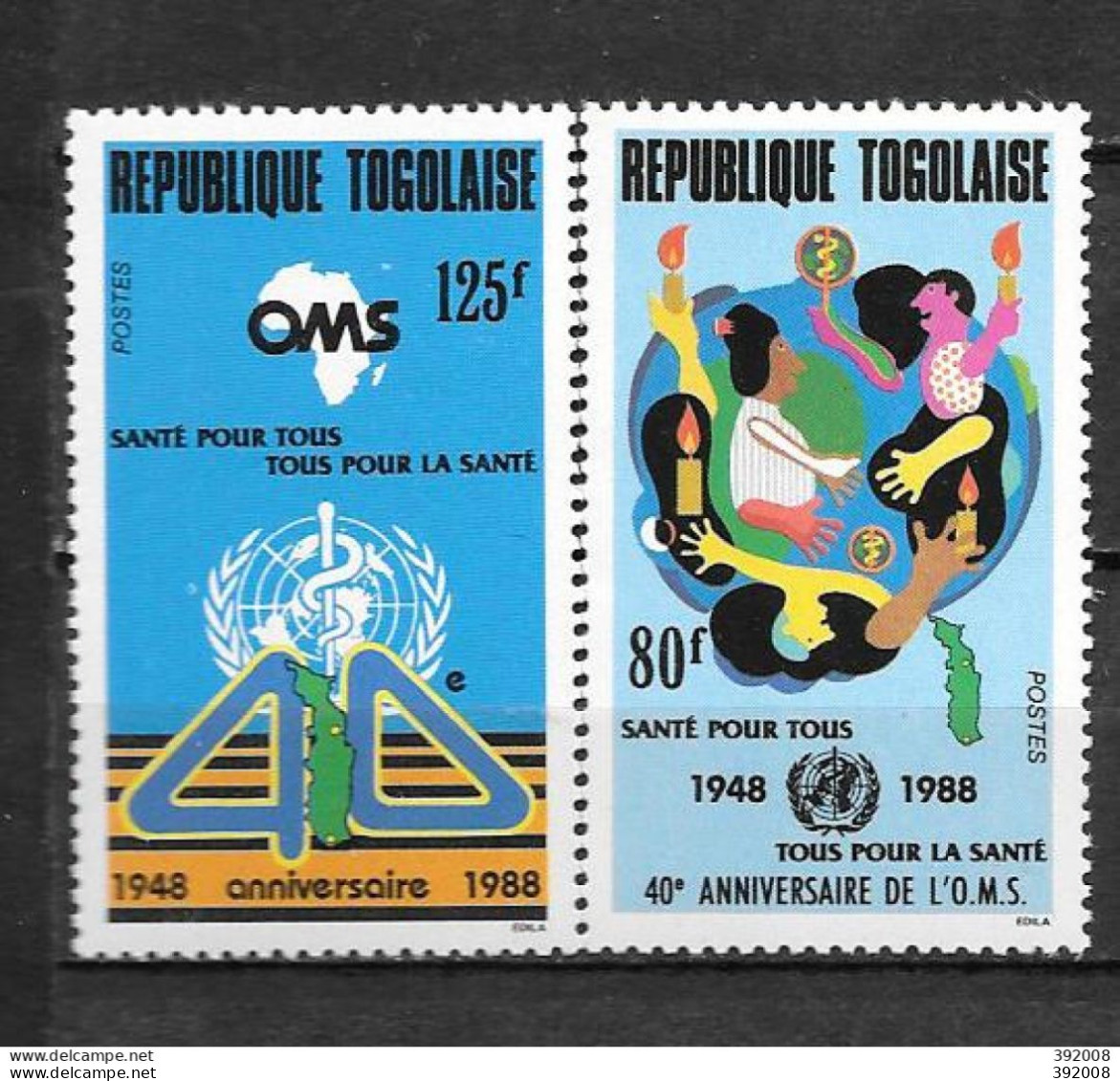 1988 - N° 1232 à 1233 **MNH - 40 Ans OMS - Togo (1960-...)