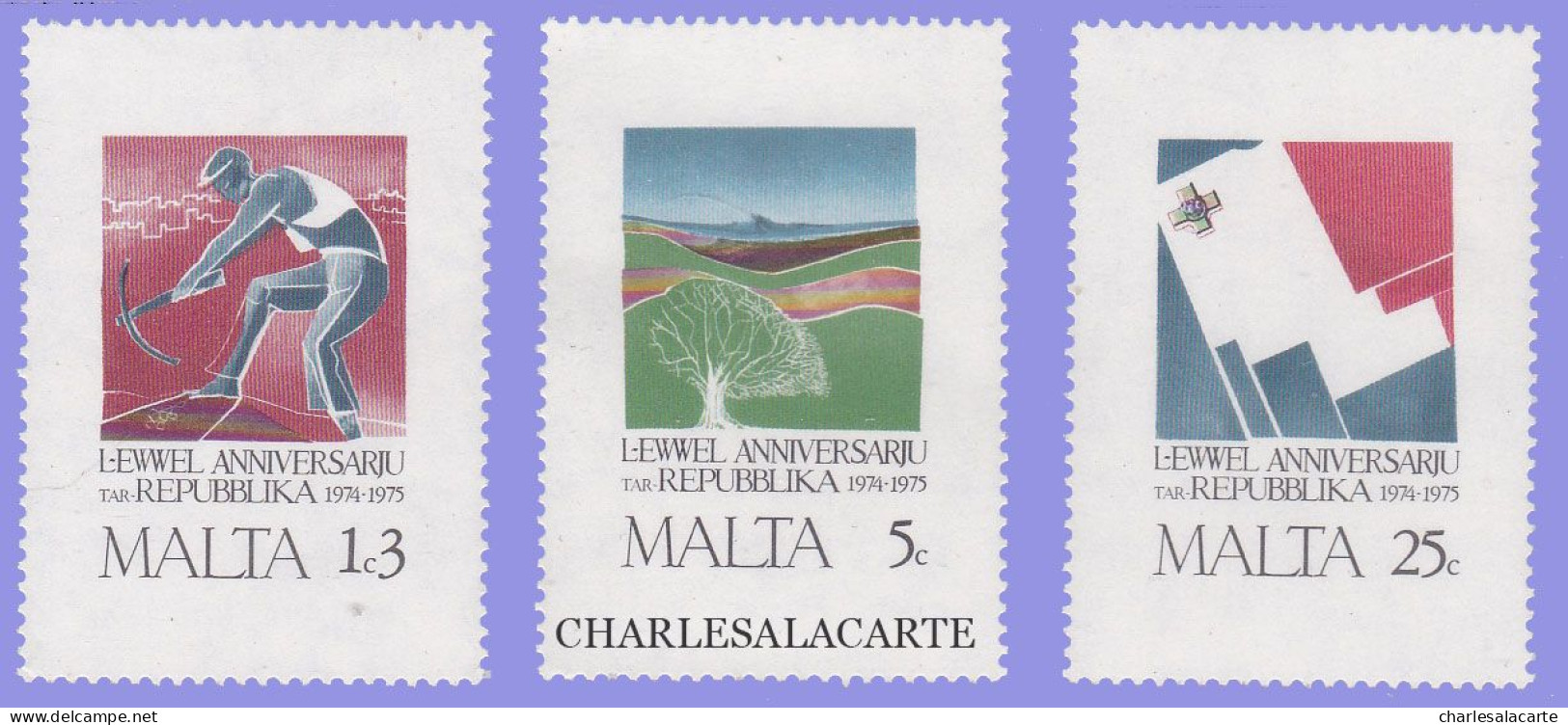 MALTA REPUBLIC  1975  ANNIVERSARY OF REPUBLIC  S.G. 552-554  U.M. - Malta