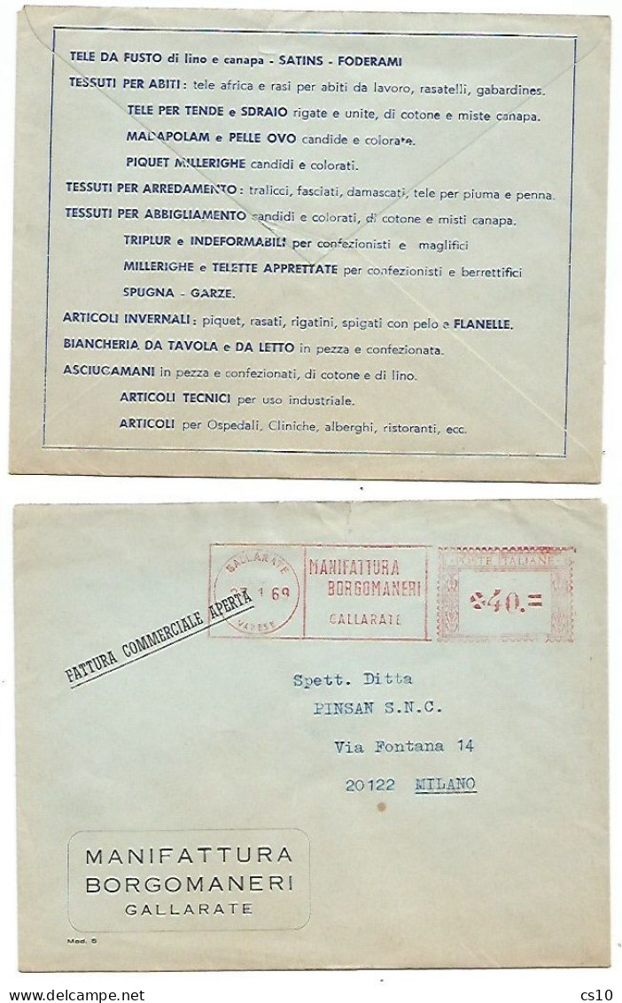 Stoffe & Telerie Fattura Commerciale Aperta EMA Rossa Manifattura Borgomaneri Gallarate 27gen1969 - Fabbriche E Imprese
