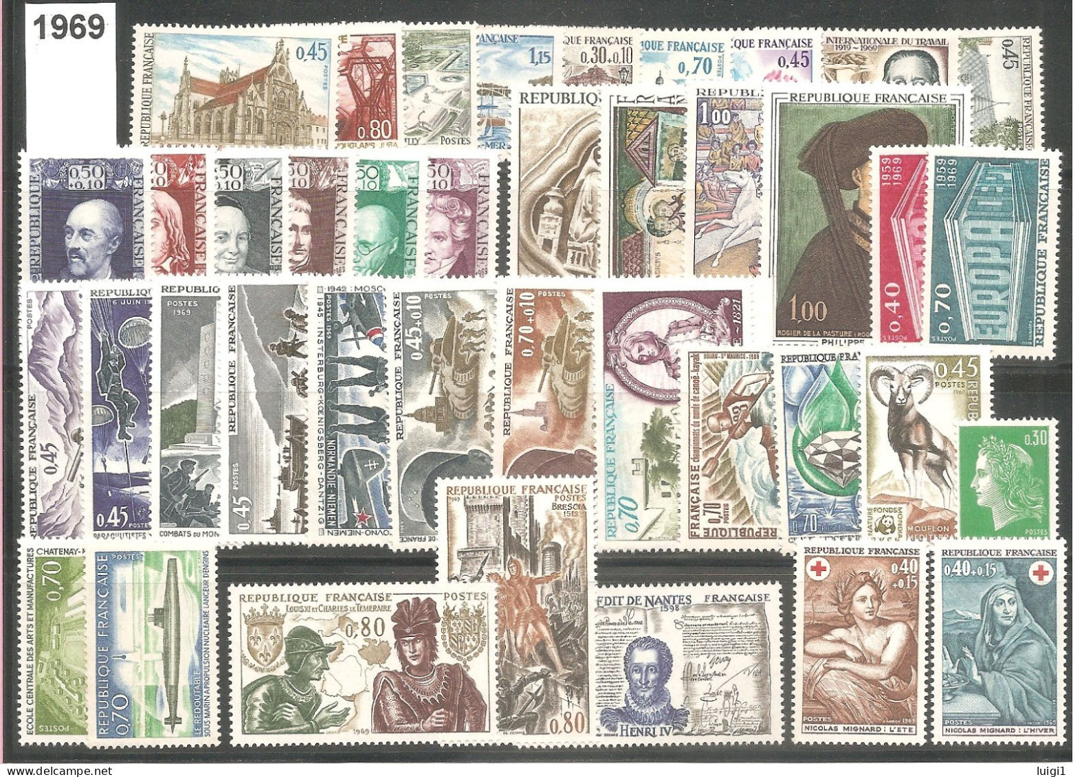 ANNEE Complète 1969 : Neuve Sans Charnière .40 Timbres Y&T N°1582** / 1620**. TB. - 1960-1969