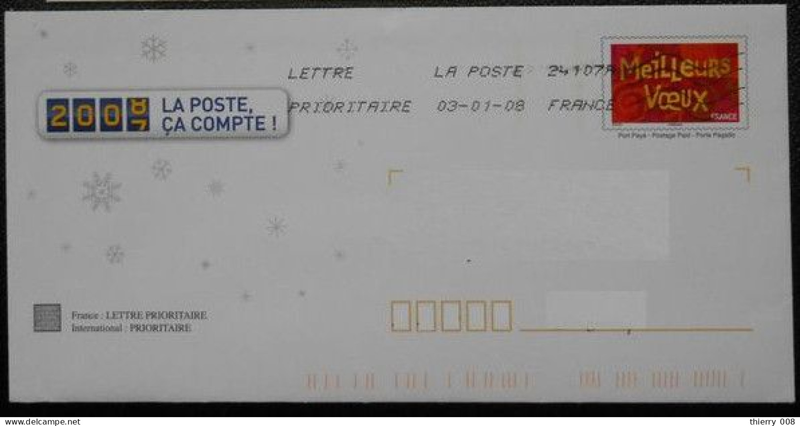 Enveloppe PAP De Service La Poste Timbre Meilleurx Voeux 2008  Oblitéré - Cartas & Documentos