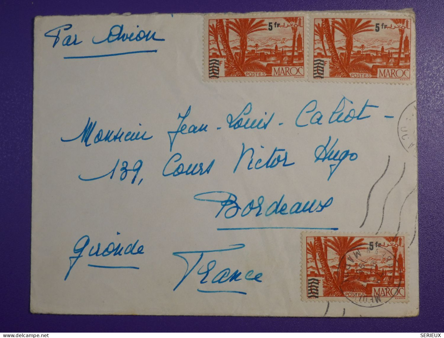 DM 10    MAROC BELLE   LETTRE ENV.  1935 MARAKECH  A BORDEAUX FRANCE    +AFF. INTERESSANT +++ - Cartas & Documentos