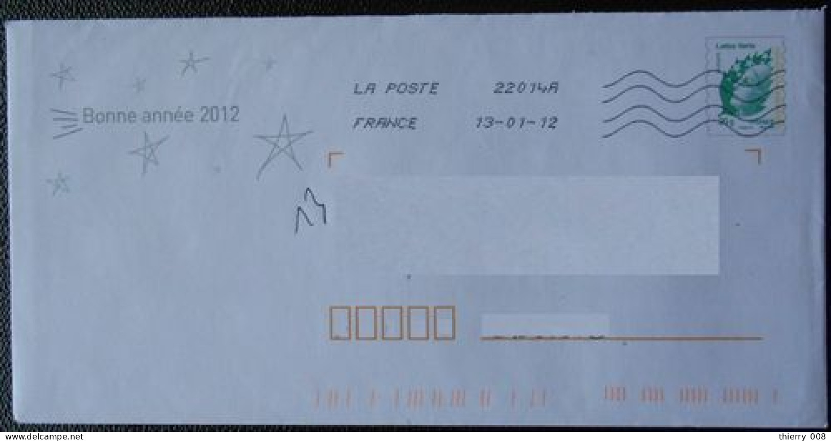 Enveloppe PAP De Service La Poste Bonne Année 2012  Timbre Marianne Beaujard  Oblitéré - Storia Postale