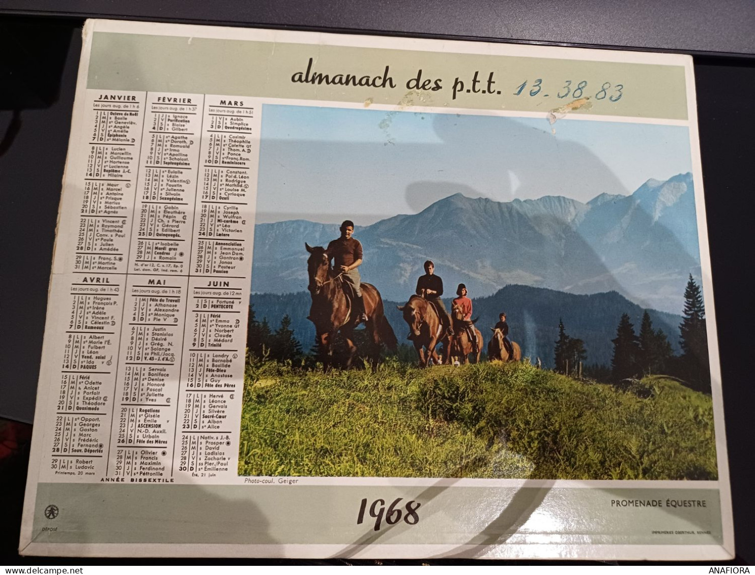 CALENDRIER PTT 1968 - Grand Format : 1961-70