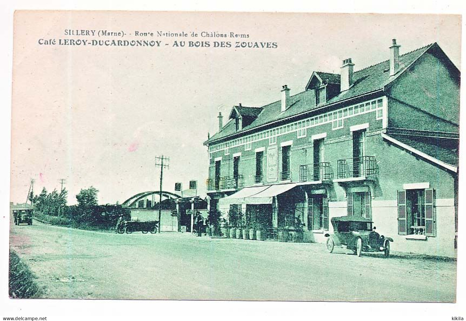 CPA 9 X 14 Marne SILLERY Route Nationale De Châlons-Reims Café LEROY-DUCARDONNOY - Au Bois Des Zouaves  Automobiles - Sillery