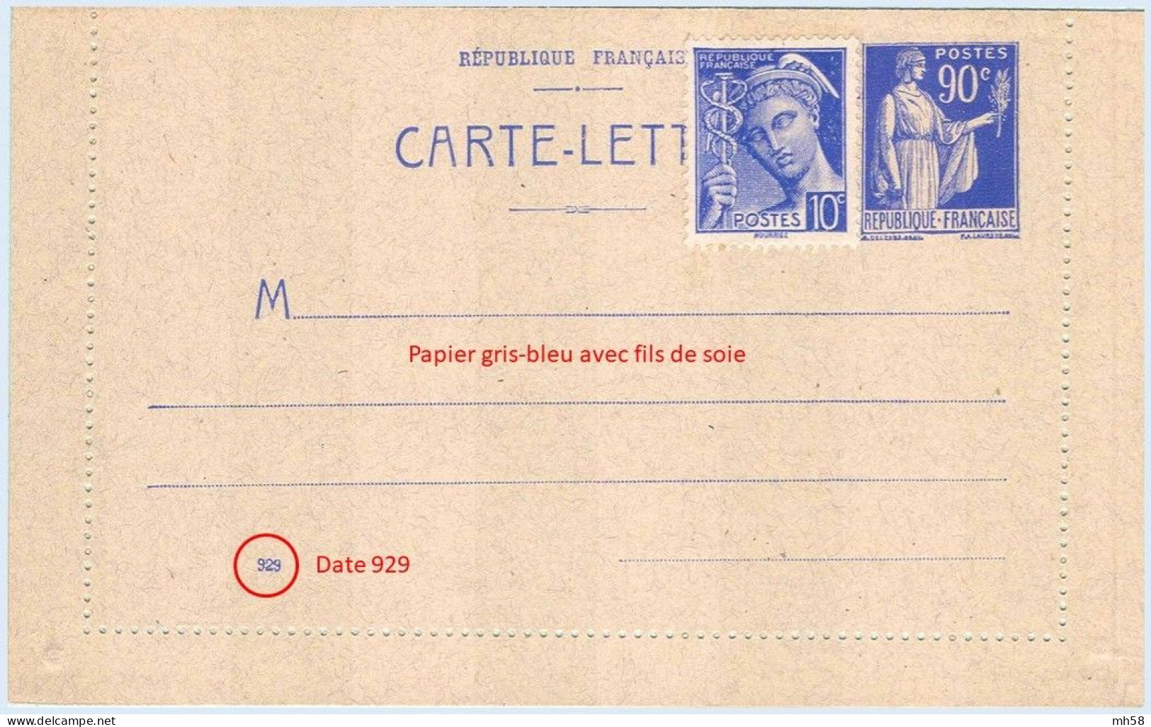 Entier FRANCE - Carte-lettre Date 929 Neuf ** - 90c Paix Bleu - Cartes-lettres