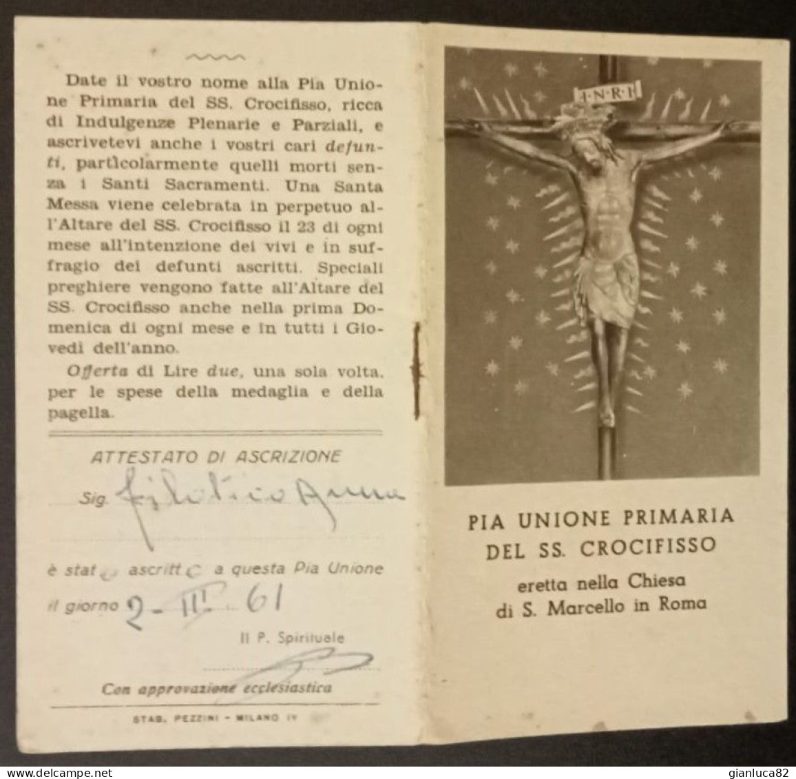 Libretto Religioso Pia Unione Del SS. Crocifisso Chiesa S. Marcello Roma (Relig28) Come Foto Con Statuto Ed Indulgenze - Livres Anciens