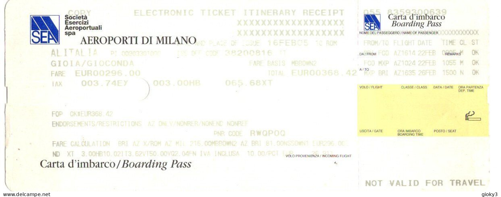 ALITALIA CARTA D'IMBARCO 2005 - Europa