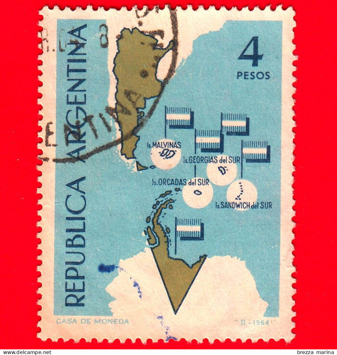 ARGENTINA - Usato - 1964 - Argentina E Isole Antartiche - Mappa - 4 - Gebraucht