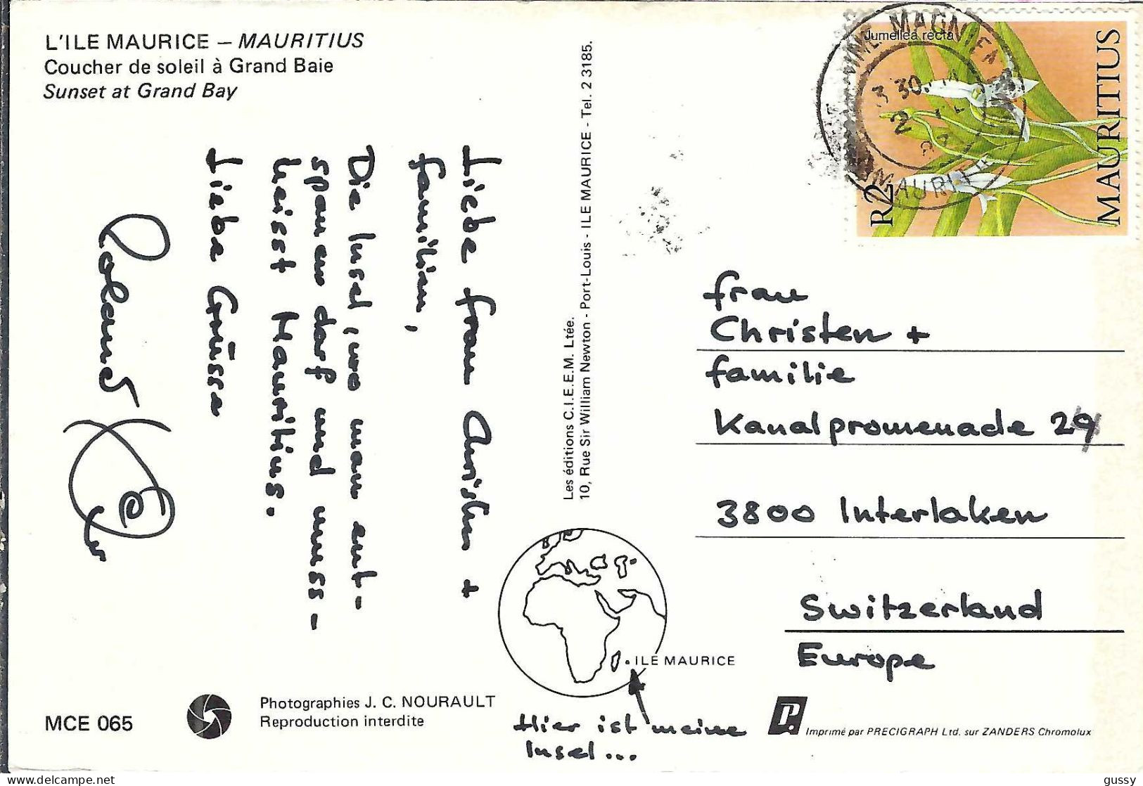 MAURICE Ca.1987: CP Ill. Pour Interlaken (Suisse) - Mauritius (1968-...)