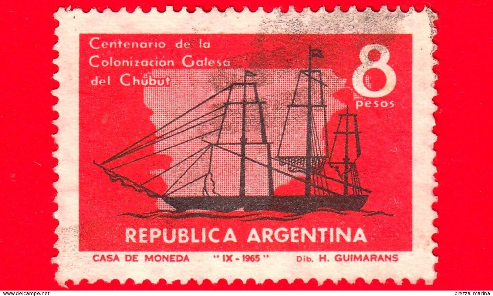 ARGENTINA - Usato - 1965 - 100 Anni Di Colonizzazione Gallese Di Chubut - Veliero 'Mimosa', Mappa - 8 - Used Stamps