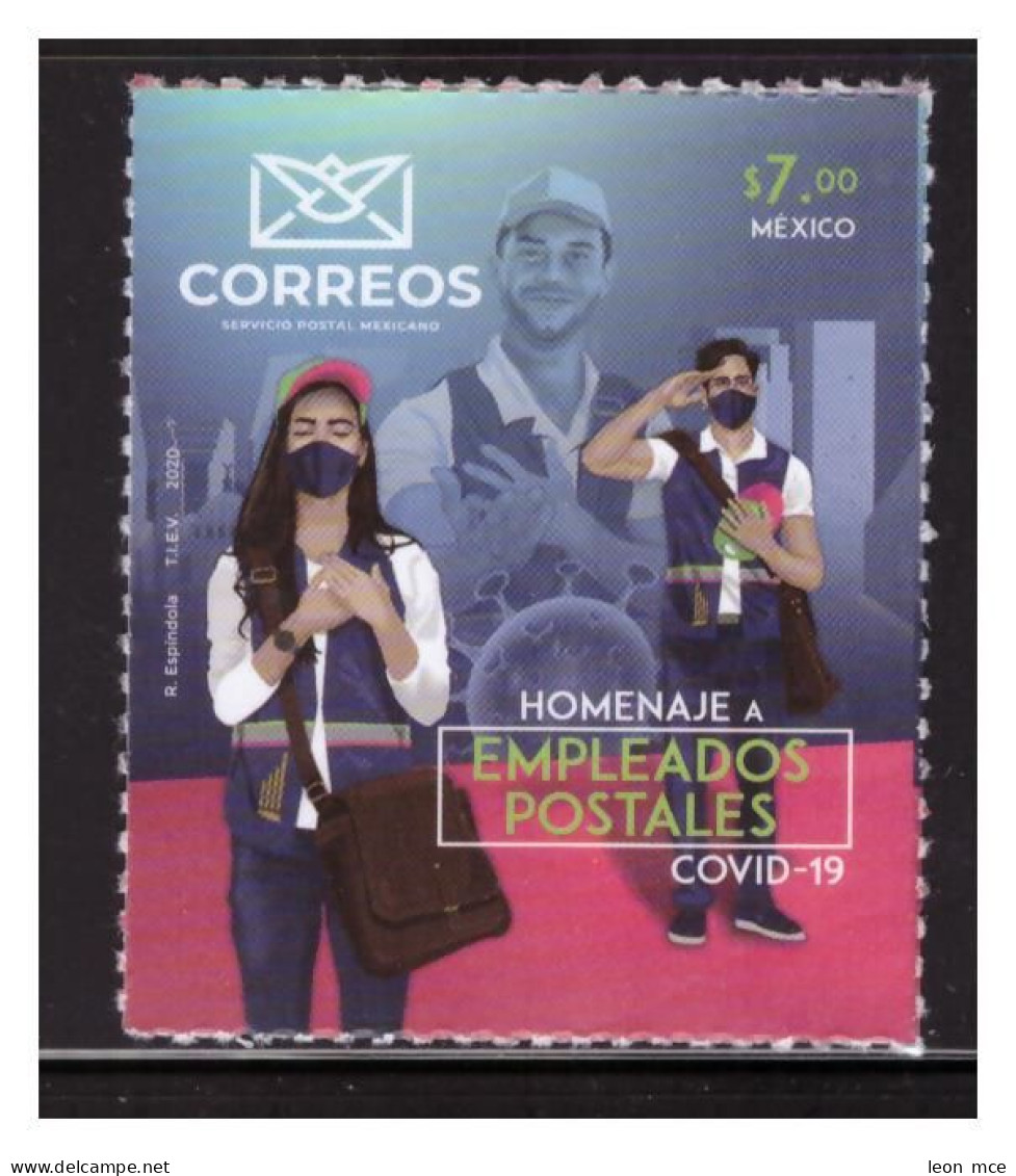 2020 MÉXICO Homenaje A Empleados Postales COVID 19, Tribute To Postal Employees COVID 19 SELF-ADHERIBLE Sc. 3186 - México