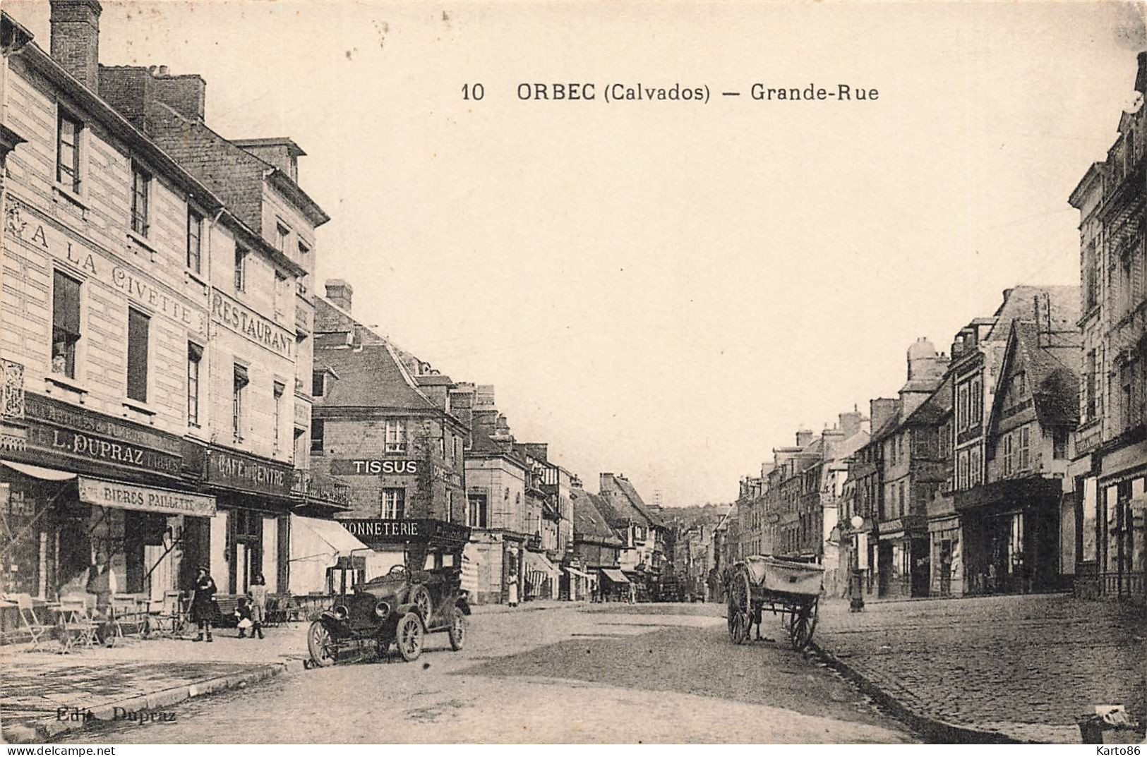 Orbec * Grande Rue * A La Civette L. DUPRAZ * Café Du Centre Restaurant * Automobile Ancienne - Orbec