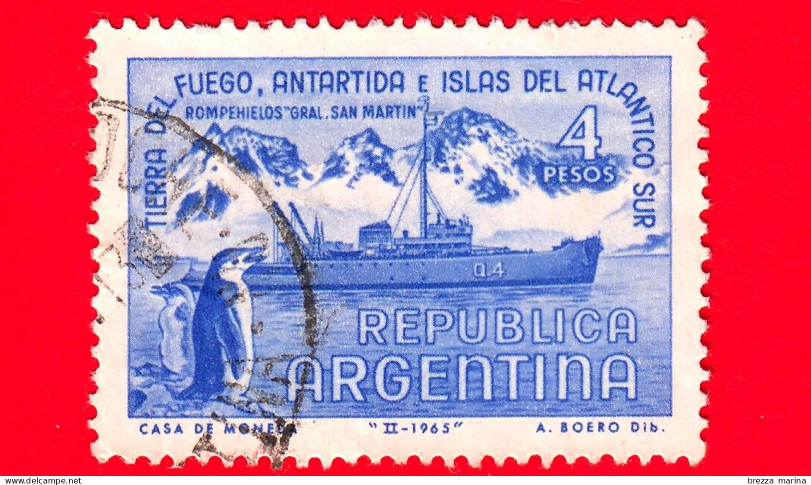ARGENTINA - Usato - 1965 - Argentina Nell'Antartide - Pinguino Dal Sottogola - Nave - 4 - Usati