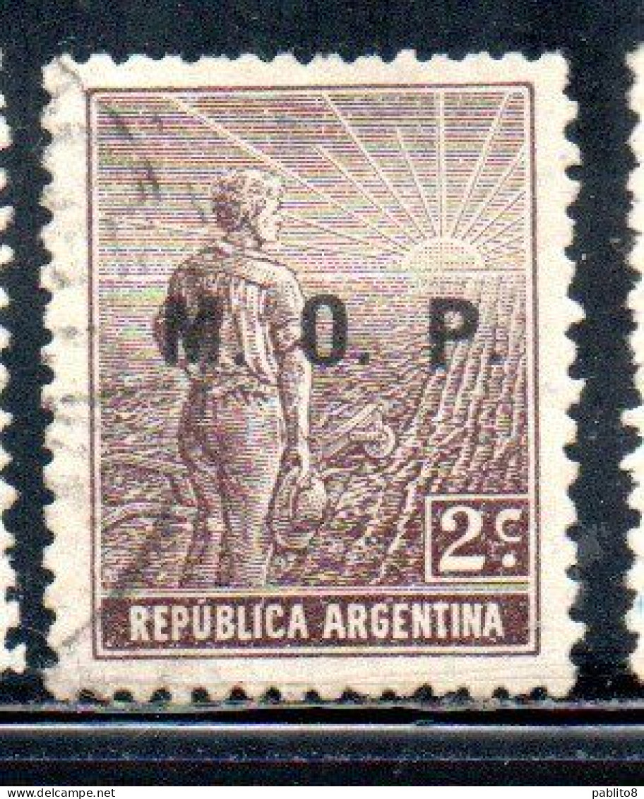 ARGENTINA 1911 OFFICIAL DEPARTMENT STAMP AGRICULTURE OVERPRINTED M.O.P .MINISTRY OF PUBLIC WORKS MOP 2c USED USADO - Oficiales