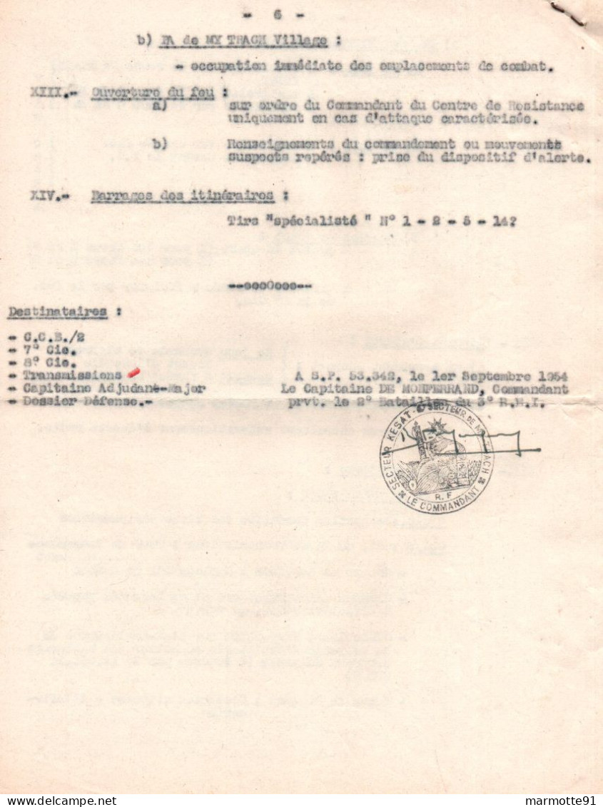 CONSIGNE DE DEFENSE CENTRE RESISTANCE DE MY-TRACH 1954  ARMEE FRANCAISE INDOCHINE INDOCHINA  CEFEO - French
