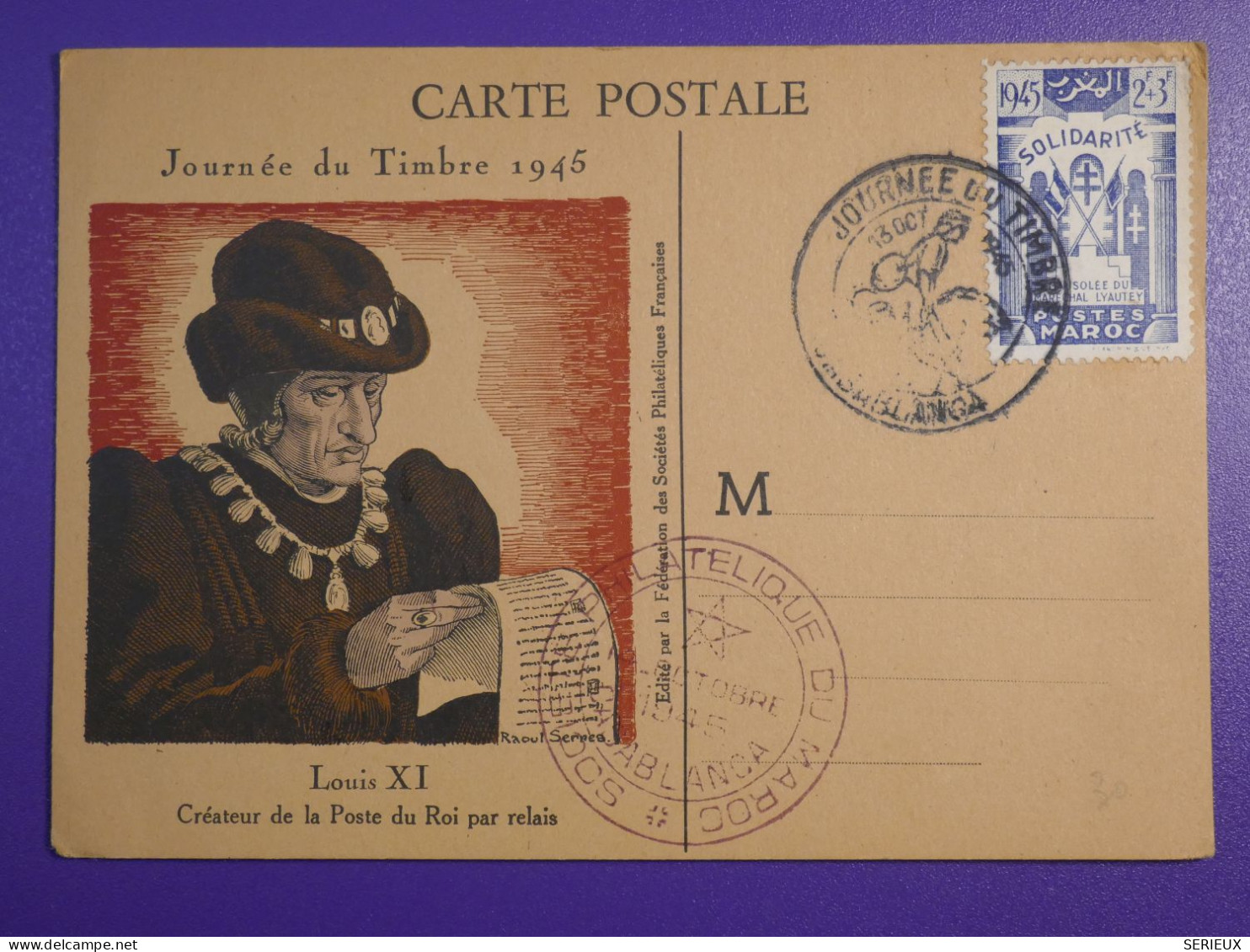 DM 10    MAROC BELLE   LETTRE RR  1945 JOURNEE TIMBRE  +SOLIDARITé +LOUIS XI    +AFF. INTERESSANT +++ - Storia Postale