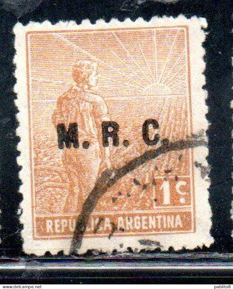 ARGENTINA 1912 1914 OFFICIAL DEPARTMENT STAMP OVERPRINTED M.R.C .MINISTRY OF FOREIGN AFFAIRS RELIGION MRC 1c USED USADO - Officials