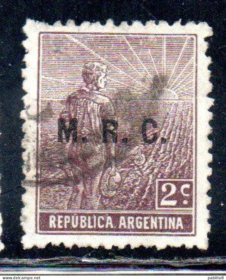 ARGENTINA 1912 1914 OFFICIAL DEPARTMENT STAMP OVERPRINTED M.R.C .MINISTRY OF FOREIGN AFFAIRS RELIGION MRC 2c USED USADO - Oficiales