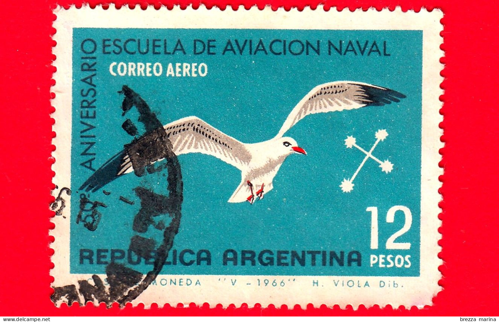 ARGENTINA - Usato - 1966 - 50 Anni Di Scuola Di Aviazione Navale - Gabbiano Dal Becco Ad Anelli - 12 - P. Aerea - Gebraucht