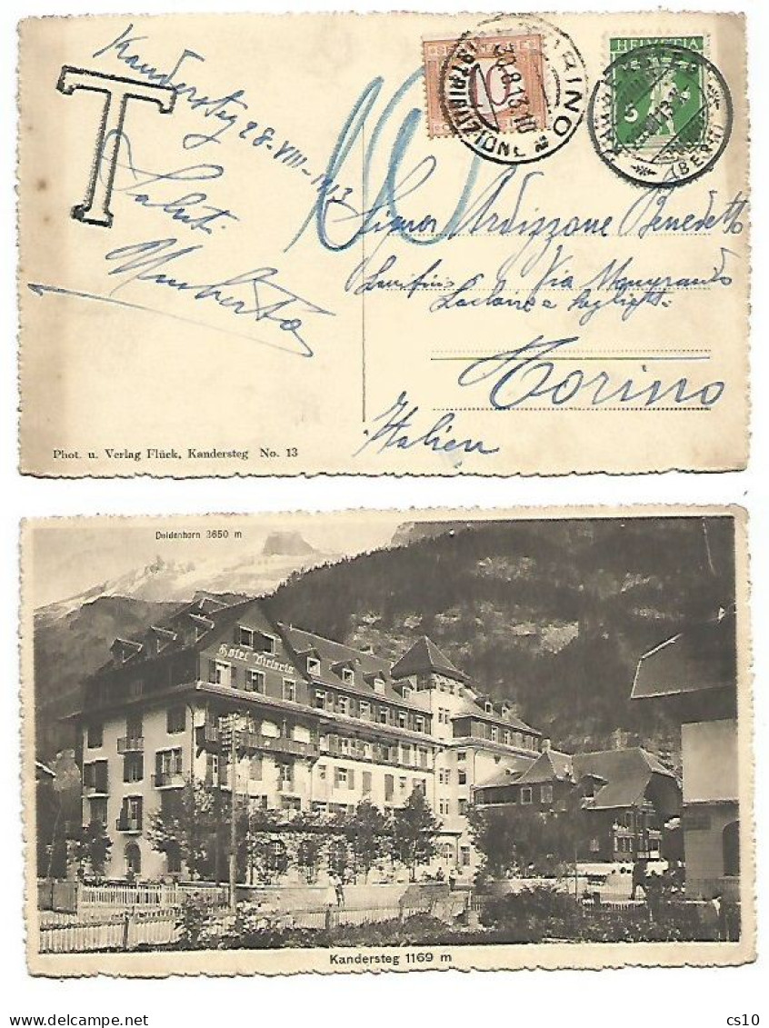 Segnatasse C10 Torino 30ago1913 Su Cartolina Suisse  Kandersteg & Doldenhorn - Taxe