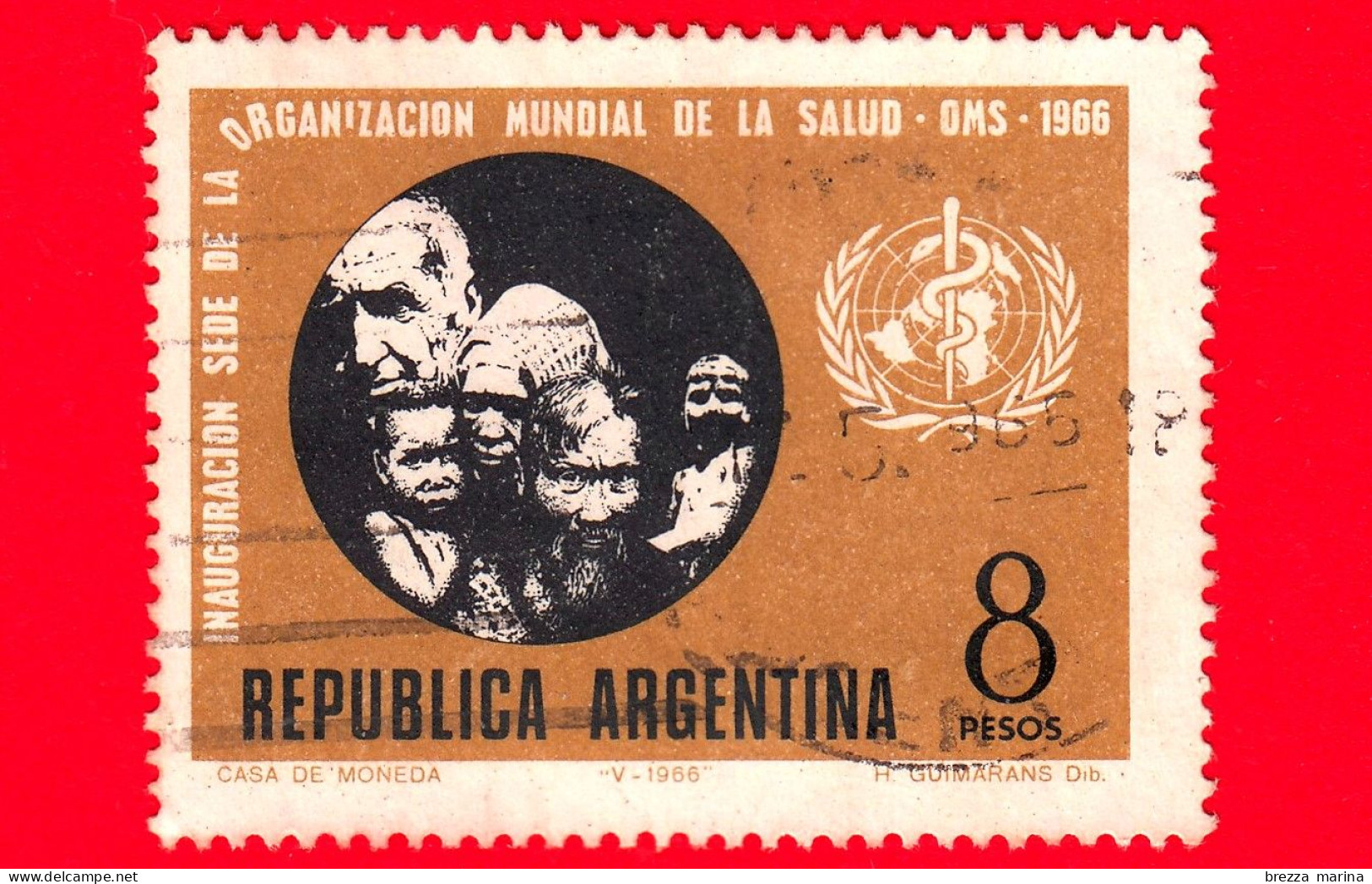 ARGENTINA - Usato - 1966 - Inaugurazione Dell'OMS (Organizzazione Mondiale Della Sanità), Sede, Ginevra - 8 - Used Stamps