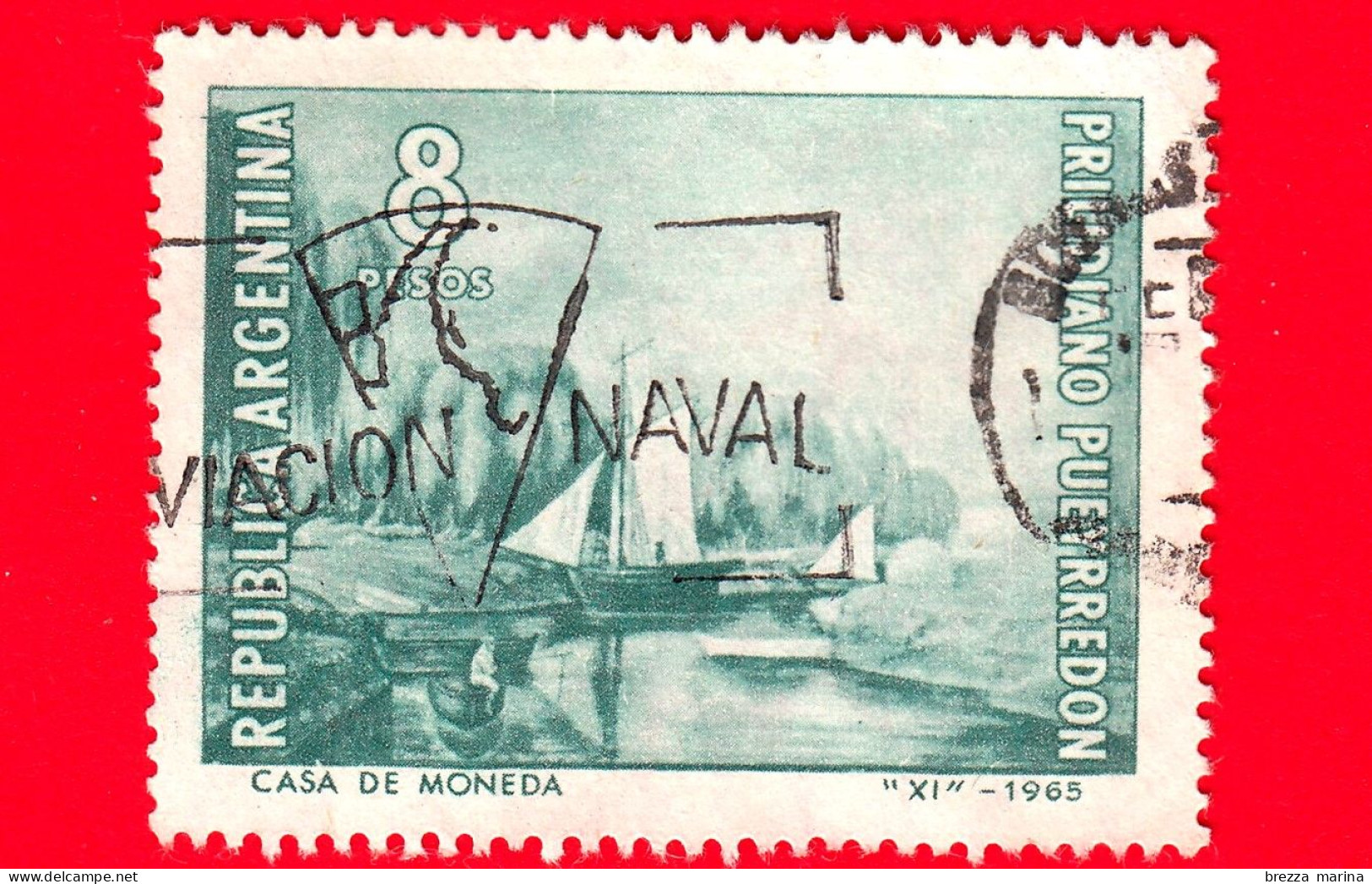 ARGENTINA - Usato - 1966 (1965) - Dipinti Di Pueyrredon - Paesaggio A San Fernando (barche A Vela) - 8 - Gebraucht