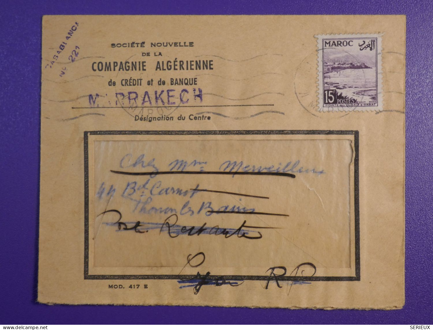 DM 10    MAROC BELLE  LETTRE  1954   MARRAKECH A LYON PARIS      +AFF. INTERESSANT +++ - Briefe U. Dokumente